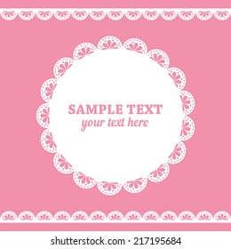 Set Of Lace Frame Doily And Ribbons Border In White Color Isolated No Pink Background. Vector Illustration. 