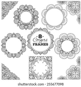 Set of lace frames and corners with transparent background. Can be placed on any background you like. Delicate vintage design elements for greeting cards, wedding invitations, scrapbooking.