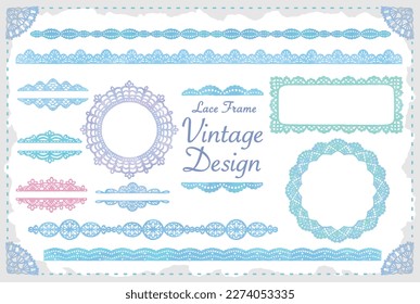 Conjunto de marcos de encaje y adornos decorativos, bordes. Acuarela. Ilustración vectorial.