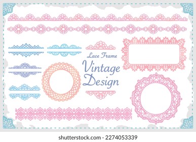 Set of lace frames and decorative ornaments, borders. Watercolor. Vector illustration.