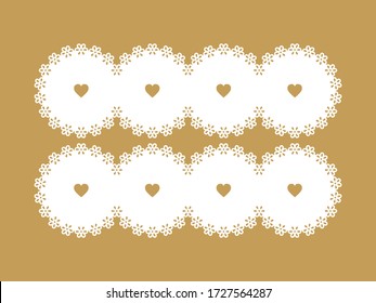 Set lace hearts with carved openwork pattern. Template for interior design, layouts wedding cards, invitations, etc. Image suitable for laser cutting, plotter cutting or printing.