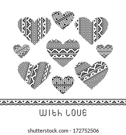 Set of lace hearts for scrapbooking. Valentine's day card (vector version)