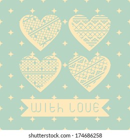 Set of lace hearts for scrapbooking. Vintage style Valentine's day card (vector version)