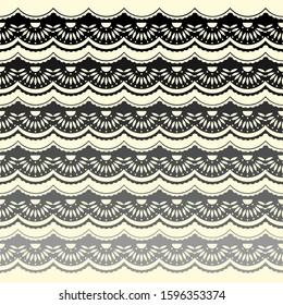 Set of Lace Paper for christmas, vINTAGE vertical seamless borders for design. Black laced silhouette isolated on white background. Vector illustration.
