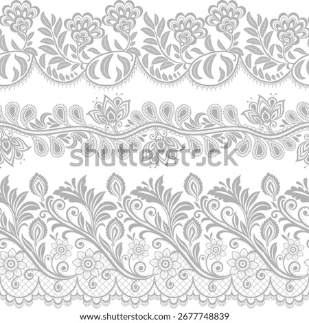 set of Lace pattern elements. Vintage seamless figured lace borders, beautiful wedding lace decoration. Black lace borders 