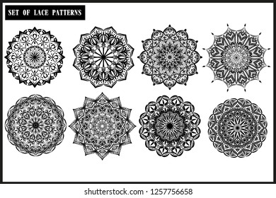 Set of lace patterns on a white background.