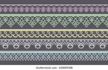 Juego de cintas de encaje para diseño y libro de recortes. Vector