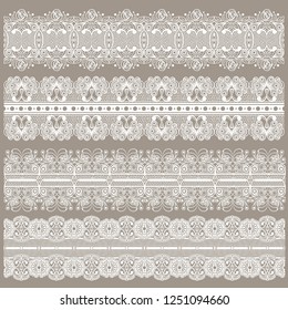 Set of lace ribbons for design.Vector set of border.seamless line art stripes set.