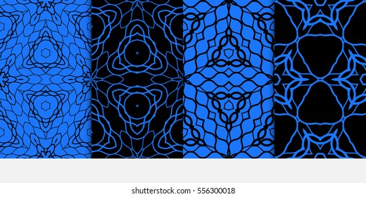 set of Lace seamless pattern with floral ornament. Creative Vector illustration. black, blue. for design invitation, background, wallpaper