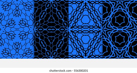 set of Lace seamless pattern with floral ornament. Creative Vector illustration. black, blue. for design invitation, background, wallpaper