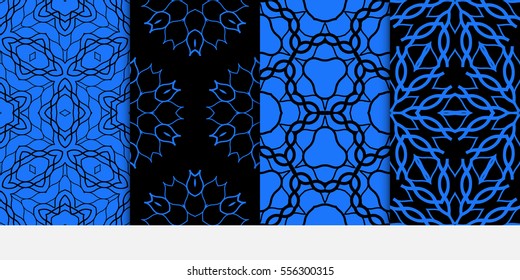 set of Lace seamless pattern with floral ornament. Creative Vector illustration. black, blue. for design invitation, background, wallpaper