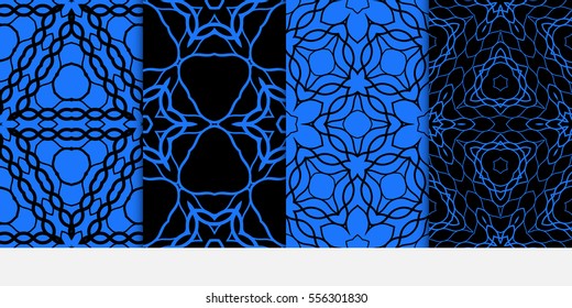 set of Lace seamless pattern with floral ornament. Creative Vector illustration. black, blue. for design invitation, background, wallpaper