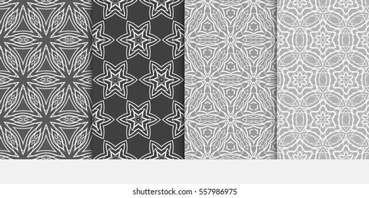 set of Lace seamless pattern with floral ornament. Creative Vector illustration. grey color for design invitation, background, wallpaper