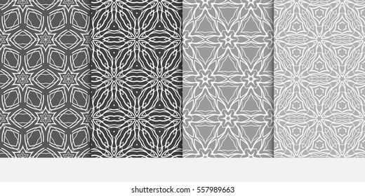 set of Lace seamless pattern with floral ornament. Creative Vector illustration. grey color for design invitation, background, wallpaper