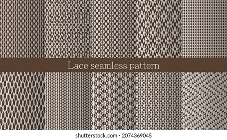 Set of lace seamless pattern. Jacquard Mesh Lace Fabric. 