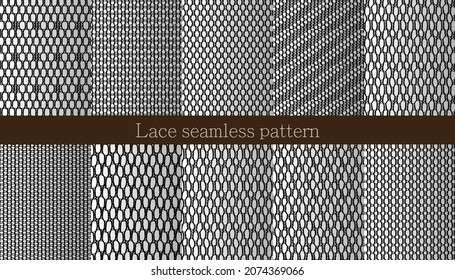 Set of lace seamless pattern. Jacquard Mesh Lace Fabric. 