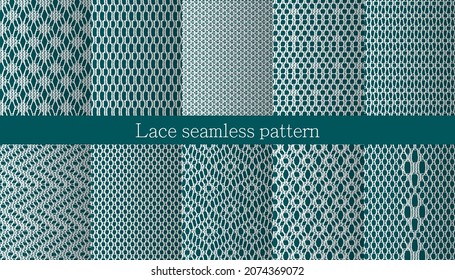 Set of lace seamless pattern. Jacquard Mesh Lace Fabric. 