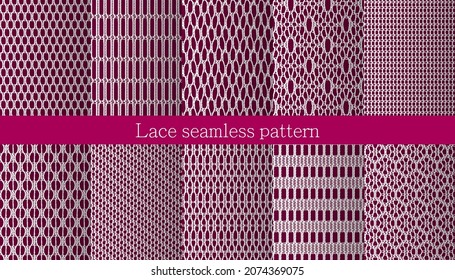 Set of lace seamless pattern. Jacquard Mesh Lace Fabric. 