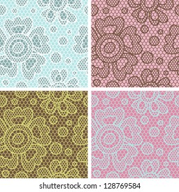Set of lace seamless patterns with abstract flowers.