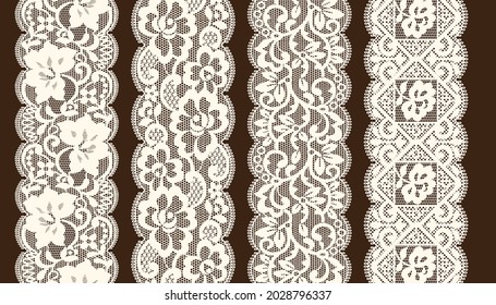 Set Of Lace Trim Vectors. Jacquard Mesh Lace Fabric.