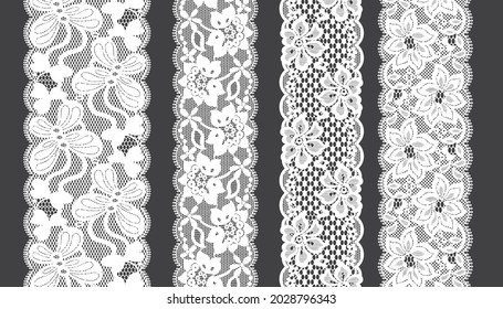 Set Of Lace Trim Vectors. Jacquard Mesh Lace Fabric.