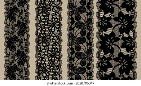 Set Of Lace Trim Vectors. Jacquard Mesh Lace Fabric.