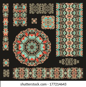 Set of laced  decorative elements - border ornaments, decorative rosettes
