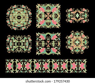Set of laced decorative rosettes, border ornament (vector)