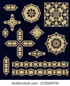Set of laced vector rosettes, border ornaments