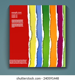 Set of lacerated bright papers in cmyk colors, vector illustration