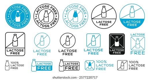 Set Of Lactose Free Logo Badges Vector Design. Lactose-Free Label Icon SIgn.