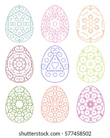 Set of lacy colorful eggs. Collection of easter symbols isolated on white