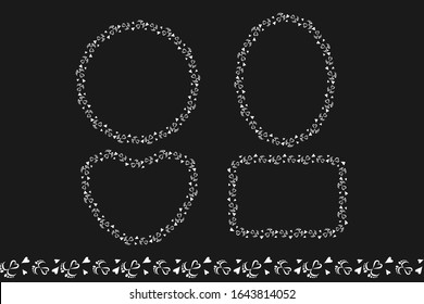 Set of lacy frames with baby feet and heart  and ribbon pattern brush. Vector illustration.