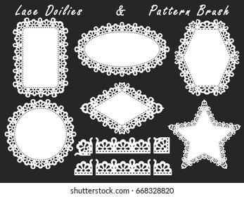 A set of lacy napkins of different shapes and pattern brush. Vector illustration