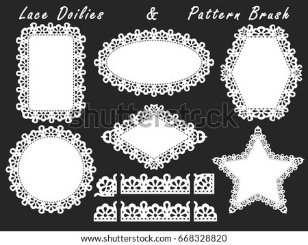 A set of lacy napkins of different shapes and pattern brush. Vector illustration