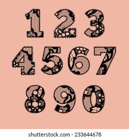 Set of lacy numbers. Vector decorative illustration.