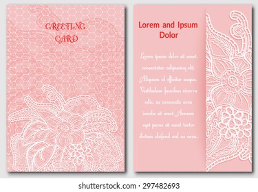 Set lacy pink backgrounds. Templates for design of cards, invitations and save the date. Vector illustration.