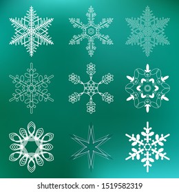 Set of lacy snowflakes. Vector Illustration for New Year, Christmas design.
