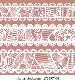 Set of lacy vintage trims. Vector illustration.
