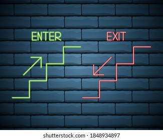 Juego de iconos de escalera . Sube y baja iconos de neón. Introduzca y salga símbolos neon.Icono simple para sitios web, diseño web, aplicaciones móviles, infografías.
