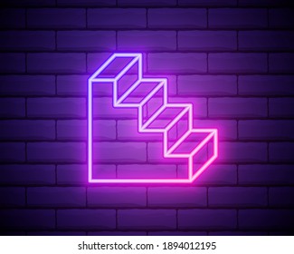 Set of ladder icons . Stairs up and down neon icons. Enter and exit neon symbols .Simple icon for websites, web design, mobile apps , infographics