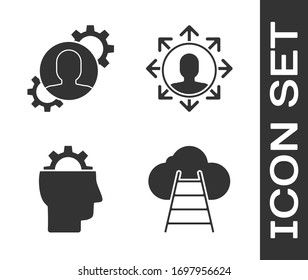 Set Ladder leading to cloud, Human with gear inside, Human with gear inside and Project team base icon. Vector
