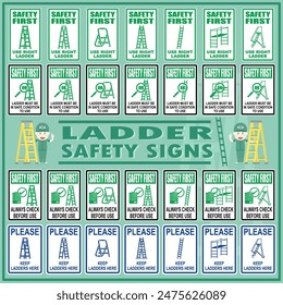 Set of ladder safety signs. The ladder safety signs and symbols use to sending safety reminder to all workers in working area. 