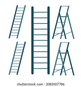 Set of ladders in a flat style. Vector image for web design on a white background.