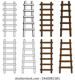 Set of ladders vector illustration. Black and white wood ladders 