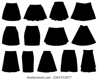 Set of ladies skirts silhouette vector art