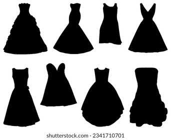 Set of lady dresses silhouette vector art