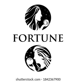 set lady fortune teller logo icono de diseño para logo, afiche, tarjeta, banner, emblema, camiseta. Ilustración del vector 