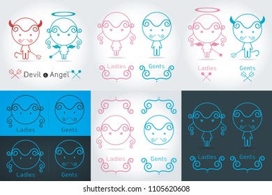 Set of lady and gentleman logo icon symbol Toilet Sign in kids cute style Vector template illustration