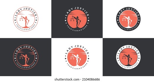 Set of Lady lawyer logo design collection Premium Vector